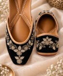 Inaayat Black Juttis with golden embroidery