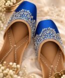 Royal blue Snazzy Juttis perfect for weddings, sangeet, and festive wear by Azayaa