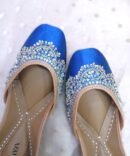 Royal blue Snazzy Juttis perfect for weddings, sangeet, and festive wear by Azayaa