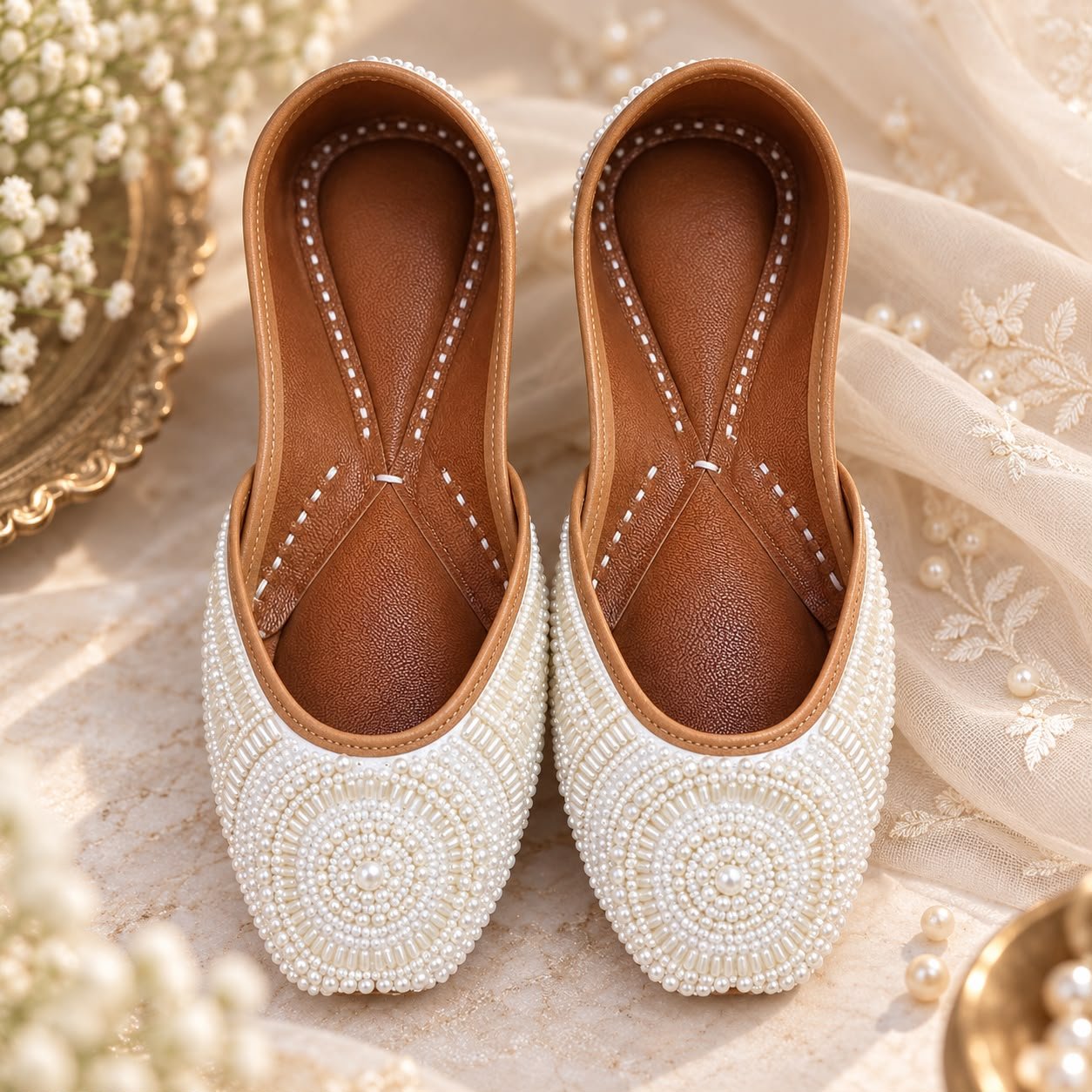 Ruhani ivory pearl handcrafted jutti by Azayaa