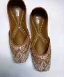 Rose Mist pink juttis with pearl and golden embroidery by Azayaa