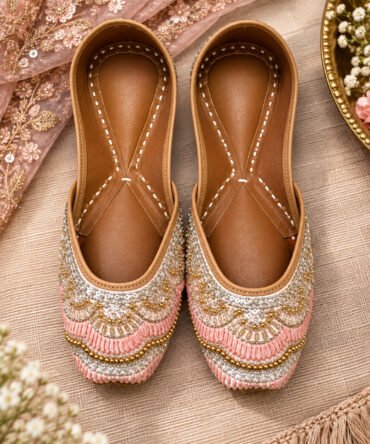 Handcrafted pink silver party wear juttis for women